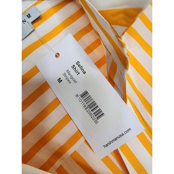 NWT Harshman Ruffle Sleeve Selina Button Down Blouse Marigold Stripes Sz Medium - Picture 4 of 5